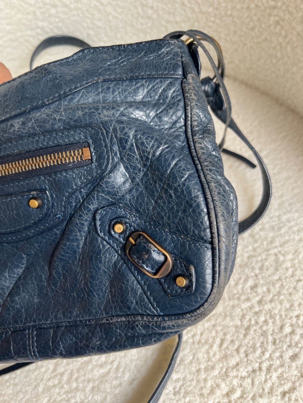 Authentic Balenciaga Navy Blue Hip City Leather Bag - Picture 3 of 16